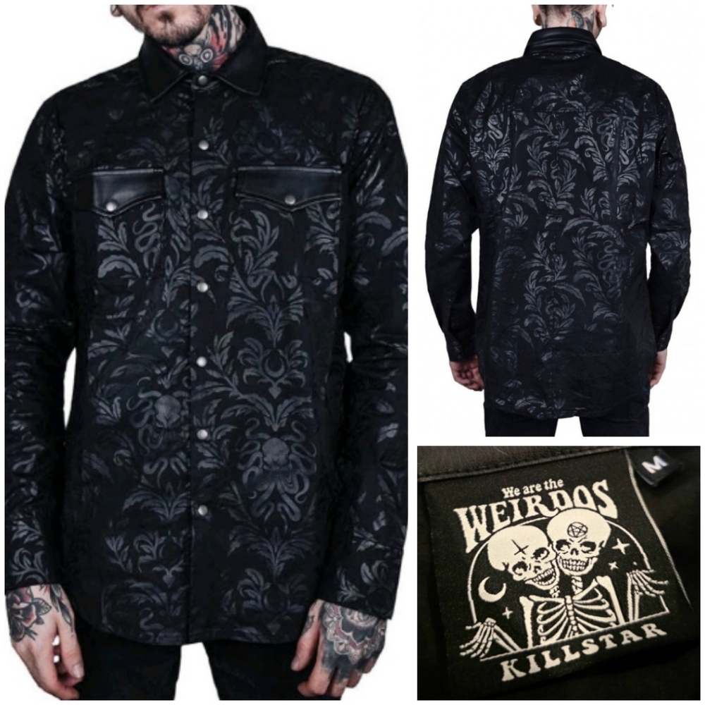 KILLSTAR Dark Ocean Chultulu Damask Leather Shirt M